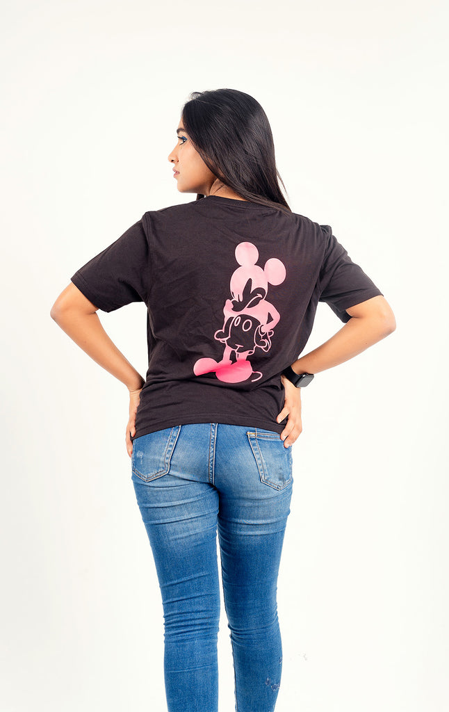 BLACK CROPPED TOP T-SHIRT WITH MICKEY PRINT ON THE BACK