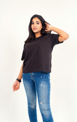 BLACK CROPPED TOP T-SHIRT WITH MICKEY PRINT ON THE BACK