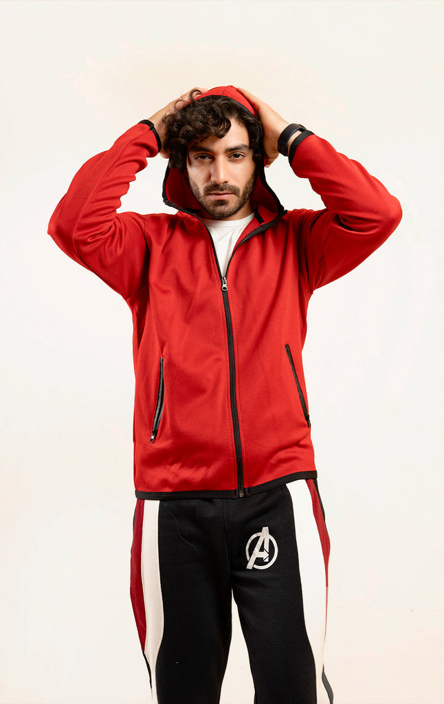 RED POLY UPPER HOODIE